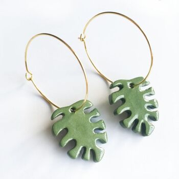 Boucles d'oreilles porcelaine créoles monstera