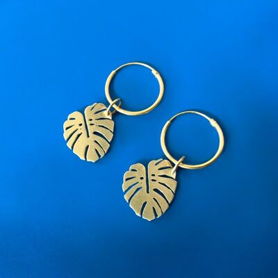 Monstera golden earrings hoops
