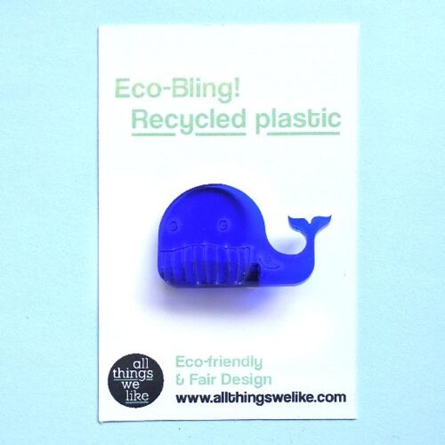 Recycled plastic Whale darkblue brooche