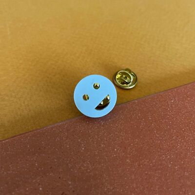 Upcycled plastic smiley pin blue