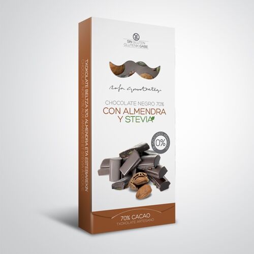 Chocolate negro 70% con almendra y stevia
