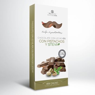 45% CIOCCOLATO AL LATTE CON PISTACCHI E STEVIA
