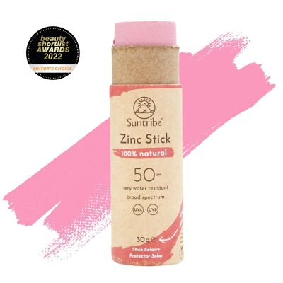 Suntribe Barra solar de zinc mineral natural SPF 50 Pretty Pink