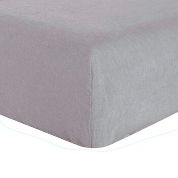 Drap housse 100% Lin Lavé Taille 140 x 190 cm Couleur Gris Craie 2