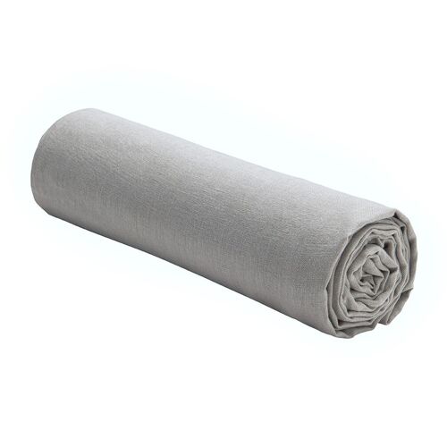 Drap housse 100% Lin Lavé Taille 200 x 200 cm Couleur Gris Craie