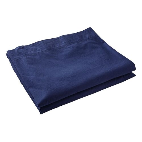 Drap plat 100% Percale de Coton Lavé 80 fils Taille 240 x 300 cm Couleur Bleu Marine