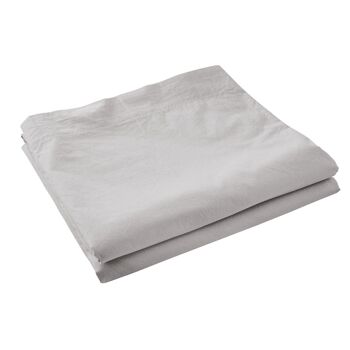 Drap plat 100% Percale de Coton Lavé 80 fils Taille 240 x 300 cm Couleur Gris Clair 1