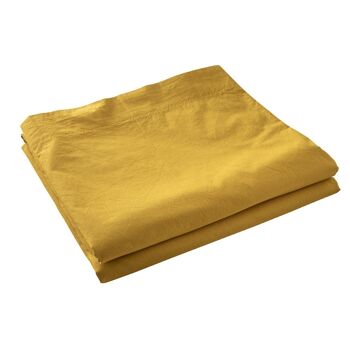 Drap plat 100% Percale de Coton Lavé 80 fils Taille 240 x 300 cm Couleur Jaune