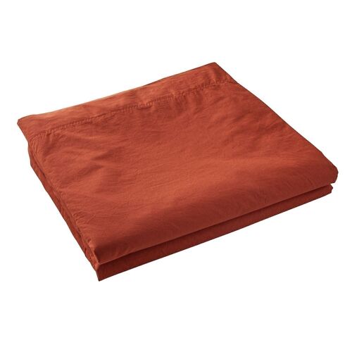 Drap plat 100% Percale de Coton Lavé 80 fils Taille 240 x 300 cm Couleur Orange