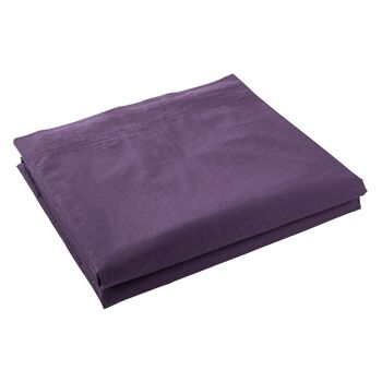 Drap plat 100% Percale de Coton Lavé 80 fils Taille 240 x 300 cm Couleur Violet 1