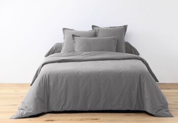 Parure de lit housse de couette avec taie d'oreiller 100% Coton 57 fils Anthracite Taille 220 x 240 cm 2