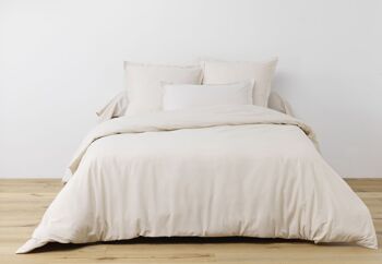 Parure de lit housse de couette avec taie d'oreiller 100% Coton 57 fils Beige Taille 140 x 200 cm 2