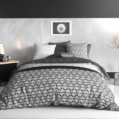 Duvet cover bed set with pillowcase 100% Cotton 57 thread count Black & White Size 140 x 200 cm