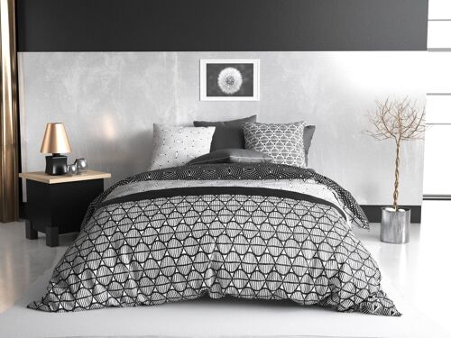 Parure de lit housse de couette avec taie d'oreiller 100% Coton 57 fils Black & White Taille 140 x 200 cm