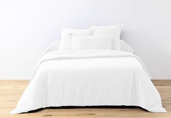 Parure de lit housse de couette avec taie d'oreiller 100% Coton 57 fils Blanc Taille 140 x 200 cm 2