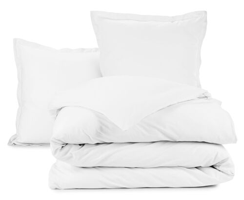 Parure de lit housse de couette avec taie d'oreiller 100% Coton 57 fils Blanc Taille 140 x 200 cm