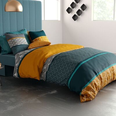 Parure de lit housse de couette avec taie d'oreiller 100% Coton 57 fils Lupin Taille 220 x 240 cm