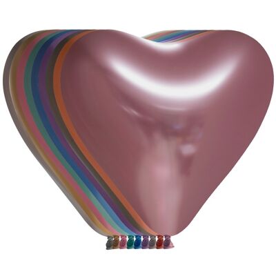 6 globos de espejo en forma de corazón de 12" colores mezclados