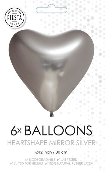 6 ballons Heartshape Mirror 12" argent 2