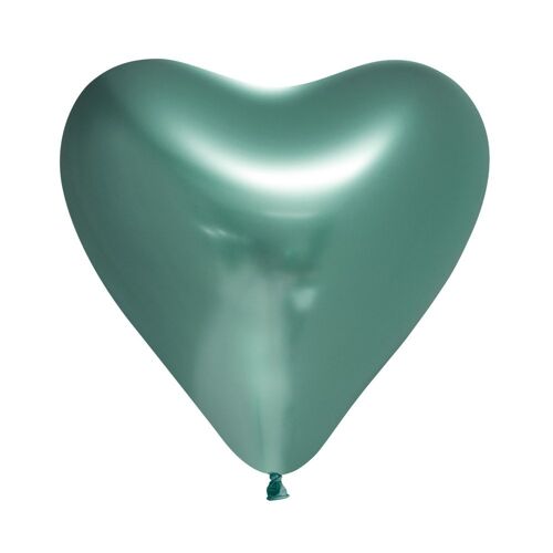 6 Heartshape Mirror balloons 12" green