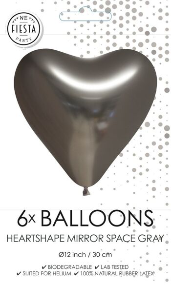 6 ballons Heartshape Mirror 12" gris sidéral 2