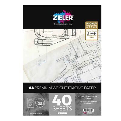 A4 Tracing Paper Pad - 90gsm Medium Weight, 40 sheets - by Zieler | 09290027
