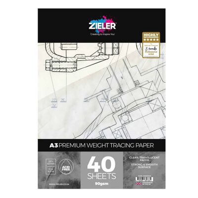 A3 Tracing Paper Pad - 90gsm Medium Weight, 40 sheets - by Zieler | 09290028