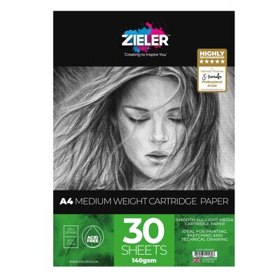 A4 Medium Weight Cartridge Paper Pad - 140gsm, 30 sheets - by Zieler | 09290029