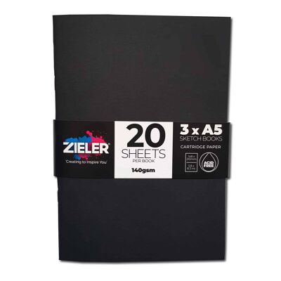A5 Sketchbook - Soft Cover -140gsm, 20 sheets - Pack of 3 - by Zieler | 09290033