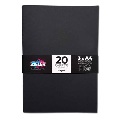 A4 Sketchbook -Soft Cover - 140gsm, 20 Sheets - Pack of 3 - by Zieler | 09290034