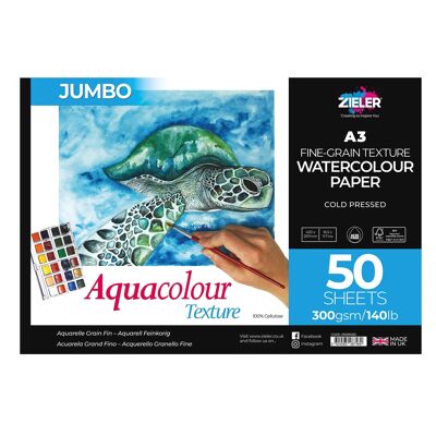A3 Premium Watercolour Paper Fine Grain Texture Jumbo 50 sheets | 09299282