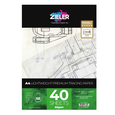 A4 Tracing Paper Pad - 63gsm Light Weight, 40 sheets - by Zieler | 09299277