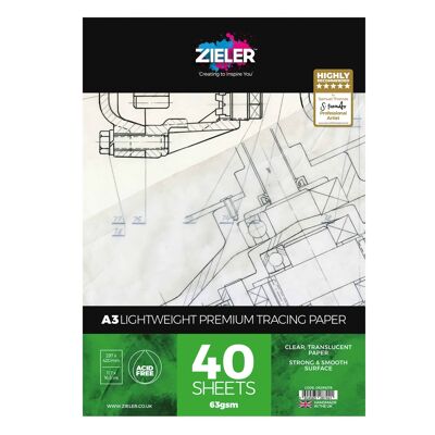A3 Tracing Paper Pad - 63gsm Light Weight, 40 sheets - by Zieler | 09299278