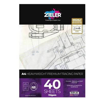 A4 Tracing Paper Pad - 112gsm Heavy Weight, 40 sheets - by Zieler | 09299279
