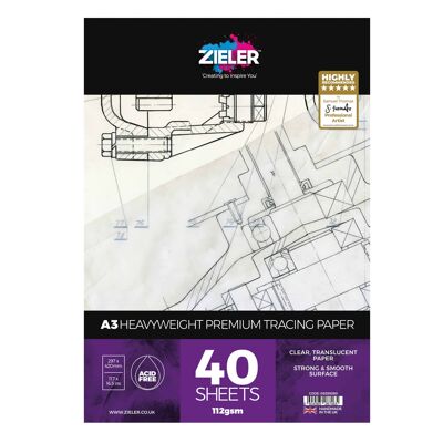 A3 Tracing Paper Pad - 112gsm Heavy Weight, 40 sheets - by Zieler | 09299280