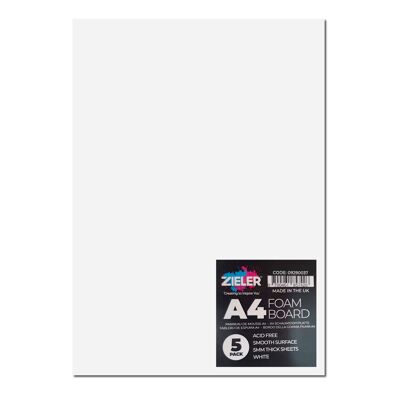 A4 Foam Board - 5mm - White (Pack of 5) - by Zieler | 09290037