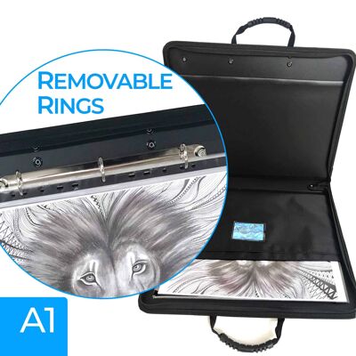 A1 Portfolio Presentation Art Case - Can Be Used With or Without Rings - Ideal for Carrying Loose Sheets or Work with Portfolio Sleeves - Includes 5 FREE Portfolio Sleeves | 09299274