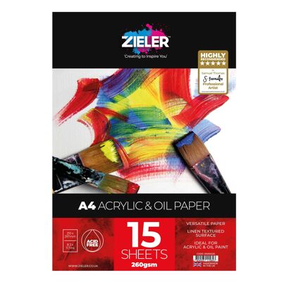 A4 Bound Acrylic & Oil Pad Textured 260gsm, 15 sheets - by Zieler | 09290025