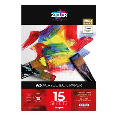 A3 Bound Acrylic & Oil Pad Textured 260gsm, 15 sheets - by Zieler | 09290026