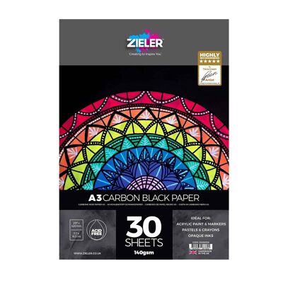 A3 Carbon Black Cartridge Paper 140gsm | 30 Sheets | by Zieler | 09299336