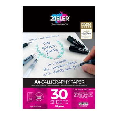 A4 Calligraphy Pad (90gsm Parchment-Style Paper) - Includes Grid Sheet for Practice | by Zieler | 09299338