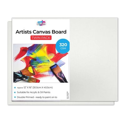 Canvas Boards 12" x 16" Approx (30.5cm x 40.5cm) Pack of 2 | 09299388 | By Zieler