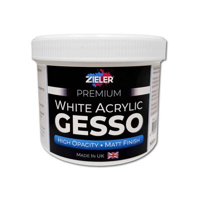 Premium White Acrylic Gesso | High Opacity | Matt Finish (500ml) - by Zieler | 09299418