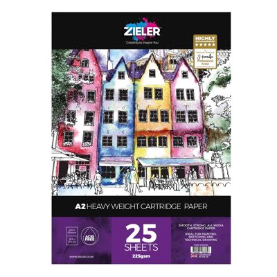 A2 Heavyweight Cartridge Paper Pad - 225gsm, 25 sheets - by Zieler | 09299316