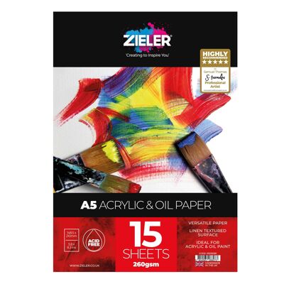 A5 Bound Acrylic & Oil Pad Textured 260gsm, 15 sheets - by Zieler | 09299381