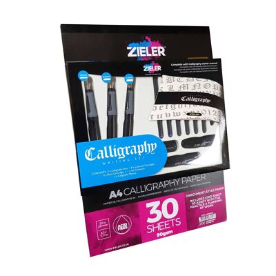Complete Calligraphy Starter Set - by Zieler | 3-Pen Calligraphy Set with A4 Calligraphy Pad | 09299461