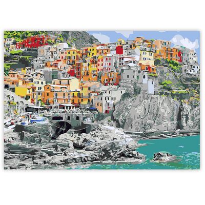 Paint By Numbers on A3 Canvas - Mediterranean Village | 24-Colour Gift Set by Zieler | 09299444