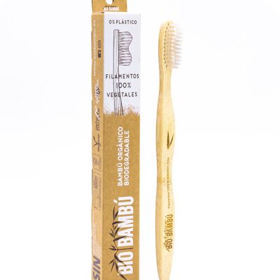 Adult BioBamboo toothbrush. 0% plastic. Filaments of vegetable origin. Soft-medium hardness.