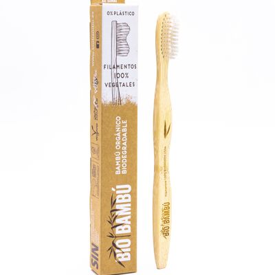 Adult BioBamboo toothbrush. 0% plastic. Filaments of vegetable origin. Soft-medium hardness.