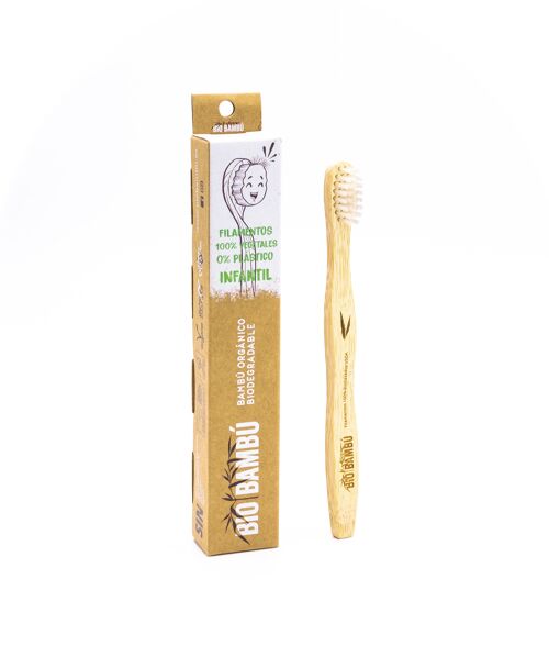 Cepillo de dientes Infantil BioBambú. 0% plástico. Filamentos de origen vegetal. Dureza suave.